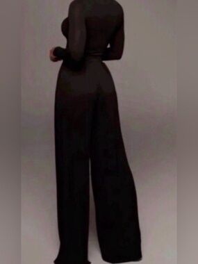Women’s Black Self-Double Layer Wide Leg Pants Medium
